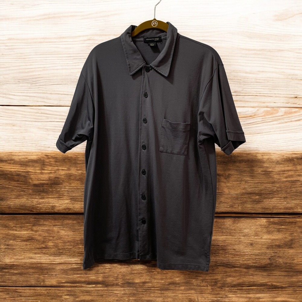 Kenneth Cole Button Down Shirt Short Sleeve‎ Relaxed Fit Gray Large
